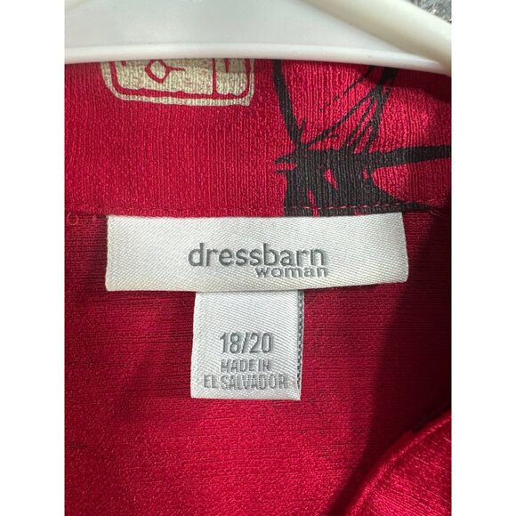 Dressbarn Womans Red Kimono-Style Shirt 18/20 Asian-Inspired Print Short Sleeve - Picture 2 of 5